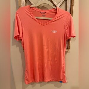 AFTCO Jigfish V-Neck Performance Shirt | bright Coral Orange | Small